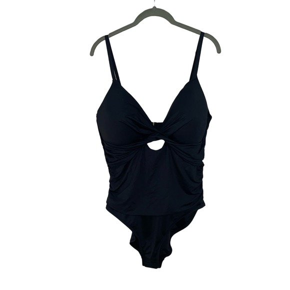 La Blanca BLACK Twist-Front Keyhole One-Piece Swimsuit Black 14 - Picture 1 of 12